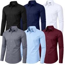 Men's Long Sleeve Slim Fitting Solid Pattern Formal Office Dress Shirts S-3XL