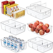 6-Pack Clear Pantry Organizer Bins with Removable Dividers - Stackable Storage f