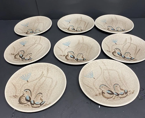 8 RED WING Pottery Bob White 6 5/8" Bread Plates Hand Painted 1956-67 USA EUC!