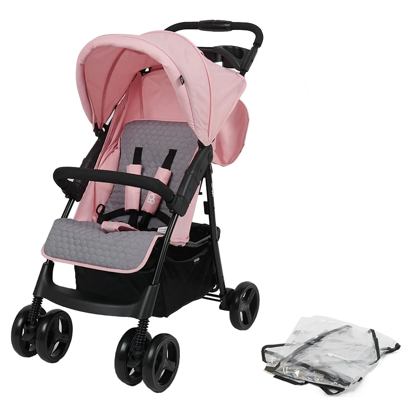 Puggle Starmax Pushchair Vintage Pink Stroller with RaincoverCompact Lightweight