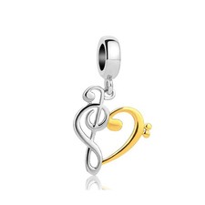 Gold Plated Heart Love Music Note Charms Musical Notation Dangle Beads Compatibl