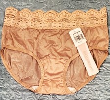 Vintage Shadowline Nude SILKY NYLON w/Olga Lace Panties, Sz. 6; NWT