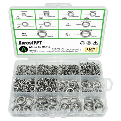 1100 Pcs Spring Lock Washers Assortment Kit Stainless Steel Washer