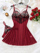 Sexy Nachtwäsche Dessous Damen Set mit Spitze & Glitzer Babydoll Negligé S-XXL