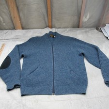 Eddie Bauer Shetland Wool Sweater Men XL Blu Heavy Elbow Patch Knit Cardigan VTG