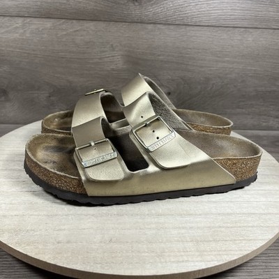 Birkenstock Arizona Birko-Flor Metallic Gold Sandals Womens Size US 7 Regular