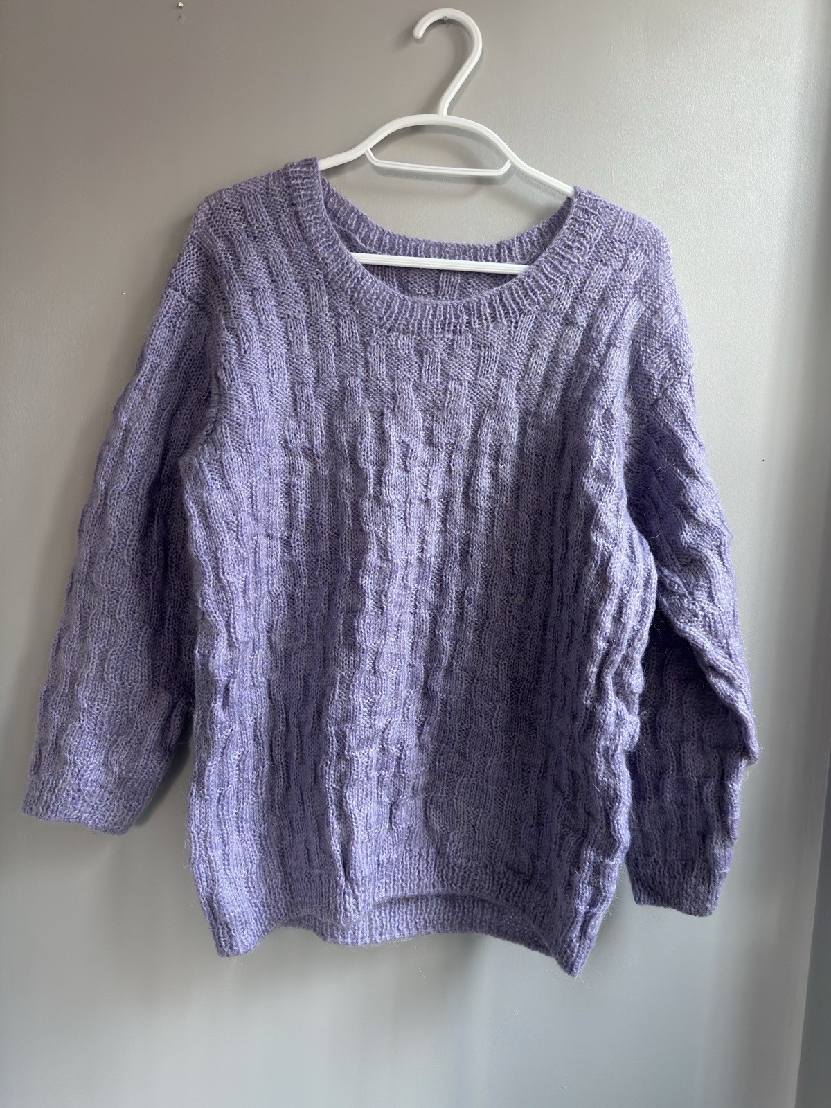 Women’s Lilac Lavender Oversized Knit Sweater | Textured Waffle Knit Jumper S