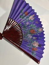 Vintage BEAUTIFUL Asian Hand Painted Fan Wall Hanging 48 X 30 Inches