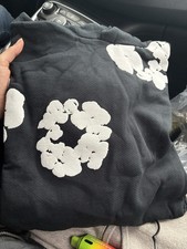 DENIM TEARS Flower Graphic Print Black Cotton Hoodie Pullover Size M