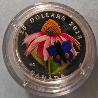 Canada Purple Coneflower Eastern Tailed Blue 2013 1 Oz. Silber .9999 Muranoglas