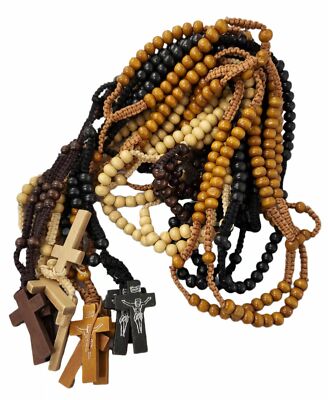 12 x Wholesale Bulk Wooden Rosary Necklace for Baptism, Wedding, Memorial  Gift