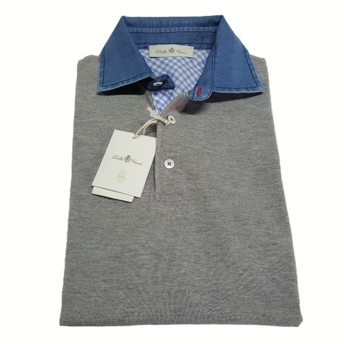 DELLA CIANA polo uomo mezza manica grigio con collo jeans 100% cotone - Foto 2 di 4