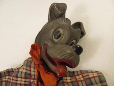 Tramp Dog Hand Puppet Vtg Disney Character Rubber Head Toy by Gund Plaid 50s WDD
