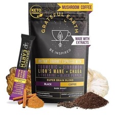 Grateful Earth Mushroom Coffee 20 Packets - Nootropic Blend for Focus  Energy..