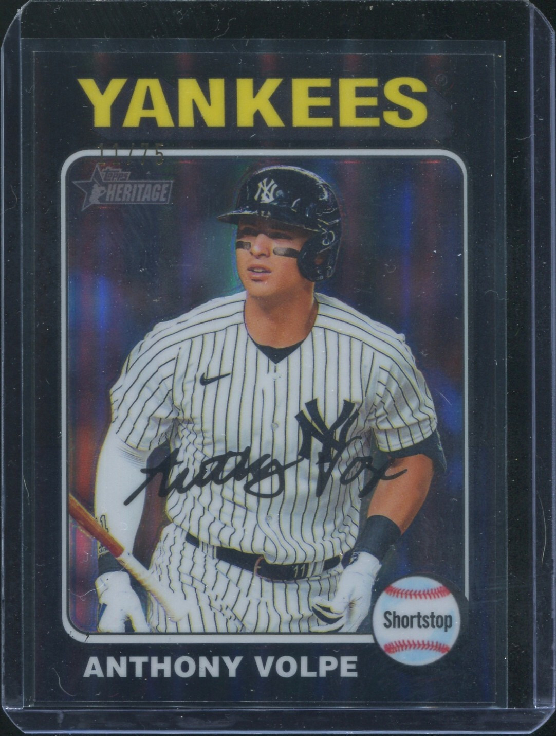 2024 TOPPS HERITAGE CHROME BLACK REFRACTOR ANTHONY VOLPE 11/75 JERSEY # /75