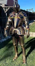 Medieval German Armour of Gold Etched Knight  Armor Replica Armor Halloween Suit