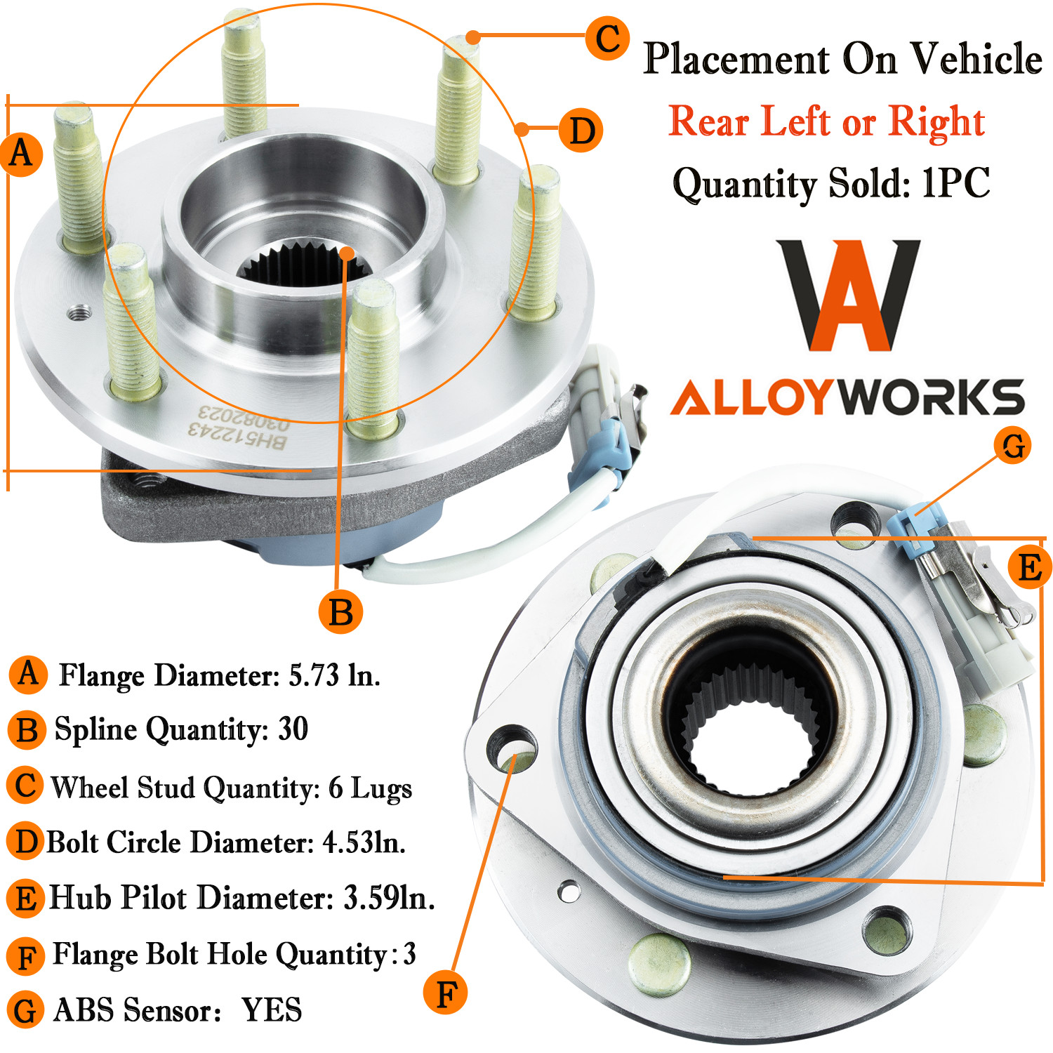 1PC Rear Wheel Hub Bearing Fits Cadillac CTS 2004-2009 SRX 2005-2011 STS 3.6L V6