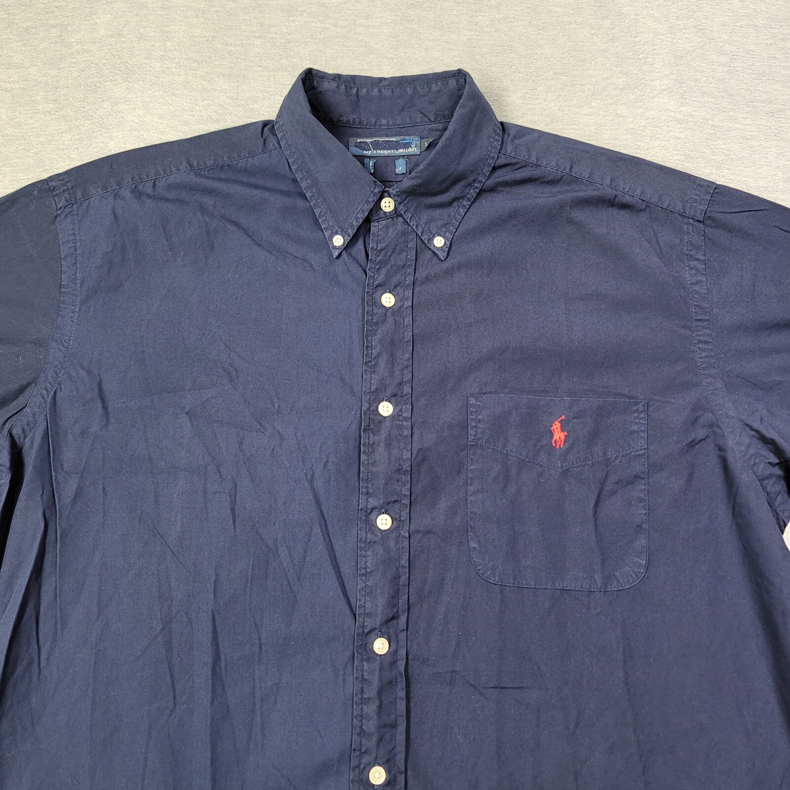 Polo Ralph Lauren camicia uomo grande blu navy bottoni petto tasca pony casual