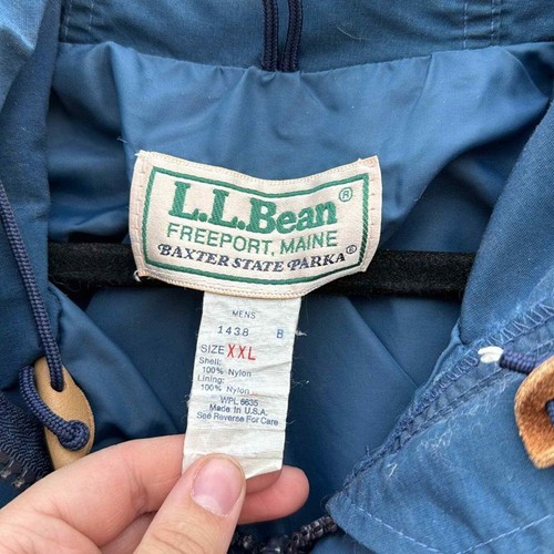 Vintage L.L Bean Blue Button Front Hooded Baxter State Parka Jacket - Picture 8 of 9