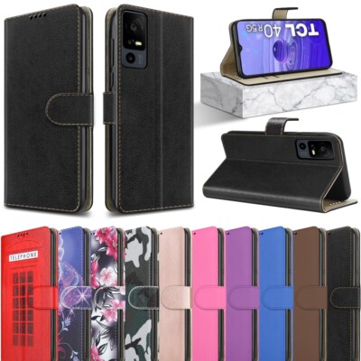 Für TCL 40R 5G Hülle, Slim Leder Brieftasche Magnet Stoßfest Ständer Handy Cover