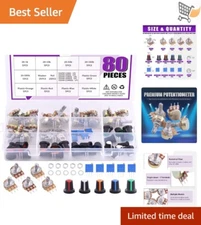 80Pcs Potentiometer Assortment Kit 1K-500K Ohm Linear Rotary with Nuts