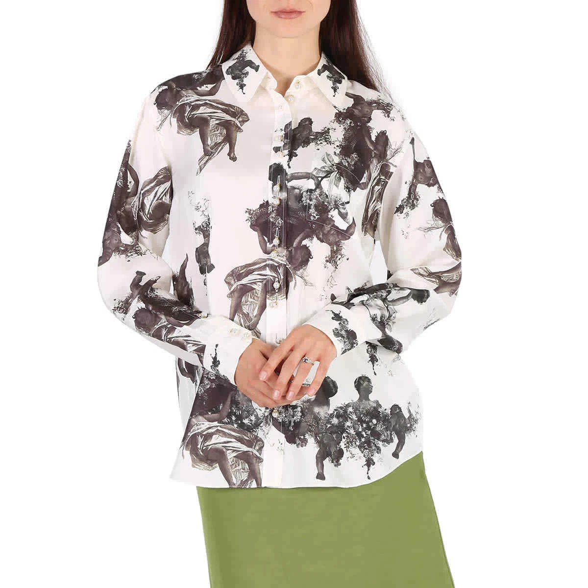 Burberry Ladies Black Renaissance Carlota Long Sleeve Silk Blouse