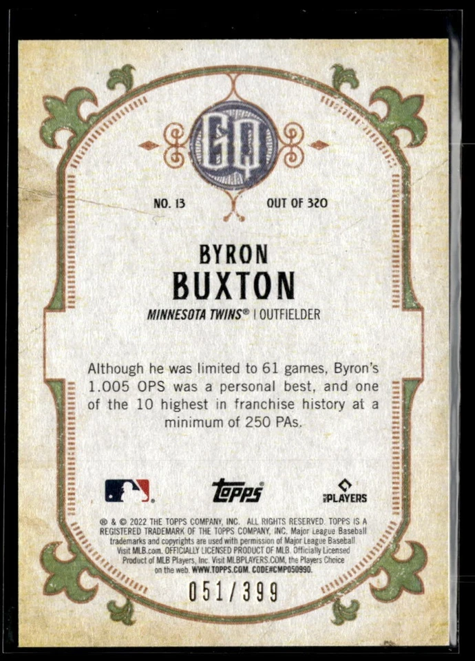 2022 Topps Gypsy Queen Burnt Umber #13 Byron Buxton /399  BB01R01E - Image 2 of 2