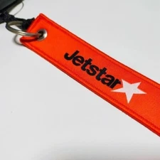 STUNNING AUSTRALIAN AIRLINE JETSTAR AIRLINES EMBROIDERED TAG KEYCHAIN/KEY RING..