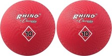 Rhino Champion Sports 10 Inch Nylon Playground Ball, Red, Lot of 2