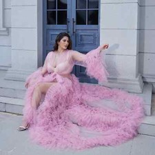 Maternity Photo Robes Women Tulle Bathrobe Dress Bridal Fluffy See Through Gowns