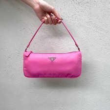 Auth PRADA Triangle Logo Nylon Accessory Pouch Pink Vintage