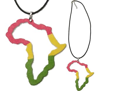 Africa Wooden Pendant Necklace Black Card Chain African Map Rasta ...
