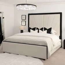 Image of High Headboard Ottoman Bed Plush Velvet Gas Lift Storage Double & King Size