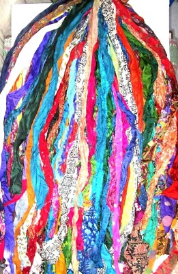 AMZ Silk Sari Ribbon Strips 100 Pcs 42 Yards Mixed Shades for Crafts & Journals