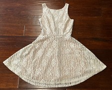 Speechless Beige Laced Rhinestone Women's 5 Back Zip Lined Formal Party Dress