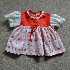 Vintage Jolene Red White Lace Ribbon Ruffles Baby Dress 12 Months Pearl Buttons