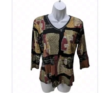 Jess & Jane Neo Wine Womens 3/4 Sleeve Top S Cotton USA Wearable Art       #2500