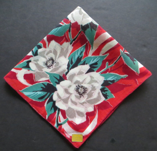 Vintage hanky handkerchief Kimball  white roses o… - image 1