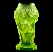 Uranium Vaseline Glass Art Deco Vase 1930' H.Hoffmann by Lalique