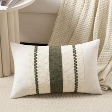 Set of 1 Boho Olive Green Lumbar Decorative Throw Pillow Cover 12x20 Inch for