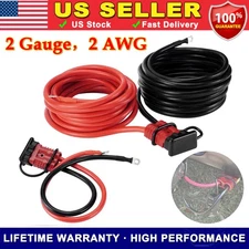 24 FT Heavy Duty Quick Disconnect Winch Power Cable 2 Gauge 2 AWG Copper Wiring