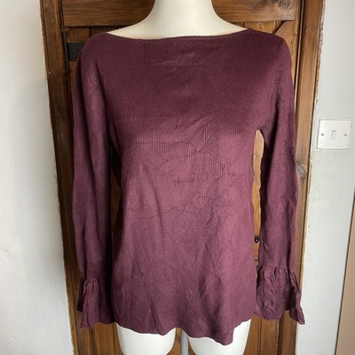 Lauren Ralph Lauren Damen Pullover Burgunderrot Weiter Ausschnitt Langarm Größe XL