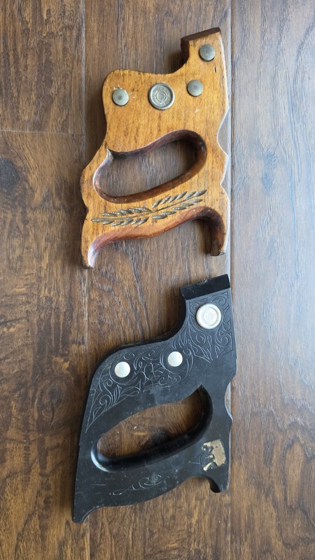 Vintage Hand Saw Handles Wood and Plastic Lot of 2