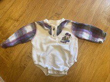Vtg 80s Disney Longsleeve Minnie Mouse Pink Body Suit Snap 0-6 Months Plaid