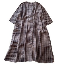 Nest Robe Linen Dress Gingham Plaid Brown Women's Elegant Used -From Japan