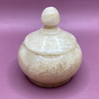 Vintage Carved Onyx Lidded Trinket Box Cream Stone Bowl MO#8765