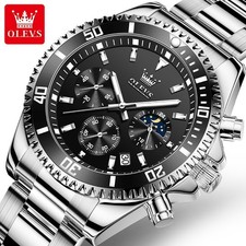 OLEVS Men's Watch Chronograph Moon Phase Calendar Steel Waterproof Wristwatches