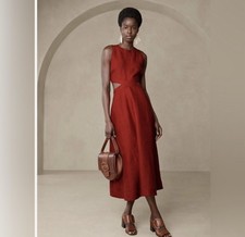 NEW BANANA REPUBLIC Cutout Linen Lina Midi Dress Size 2 Red Ember Blogger Fav