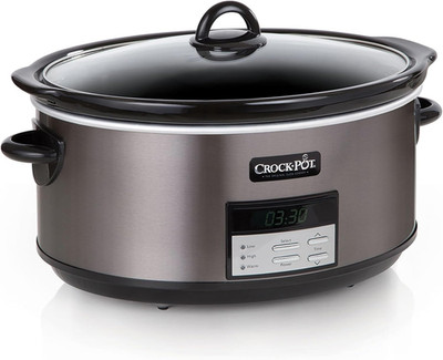 Large 8-Quart Programmable Slow Cooker with Auto Warm Setting Black Stainless St