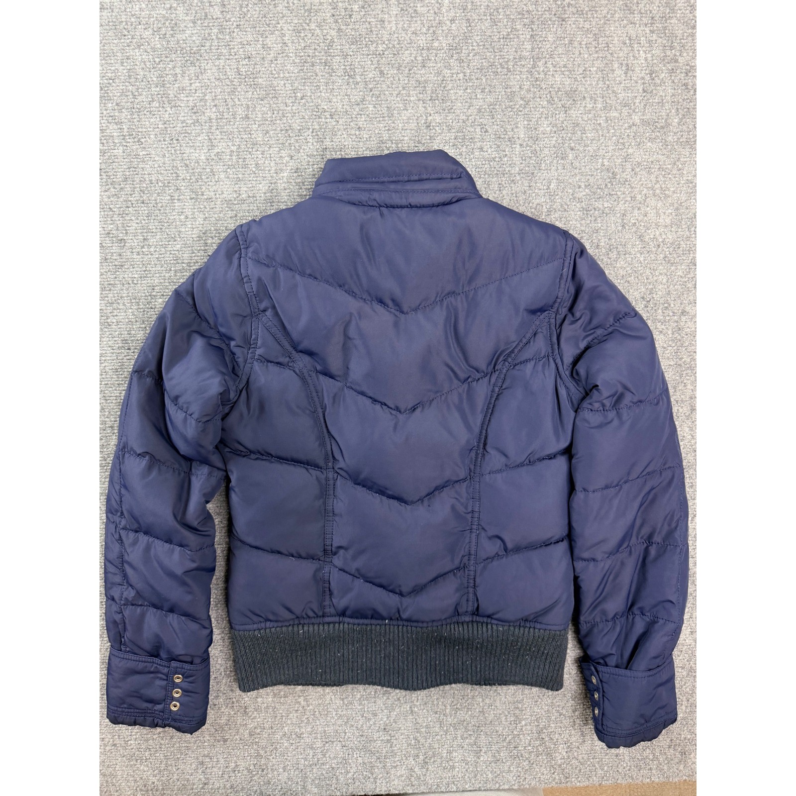 Hollister Navy Blue Down Feather Puffer Bomber Jacket Womens Small Embroidered image 9